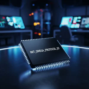 Una hacker trabajando de noche en su ordenador, descifrando el código de un misterioso protocolo de inteligencia artificial.