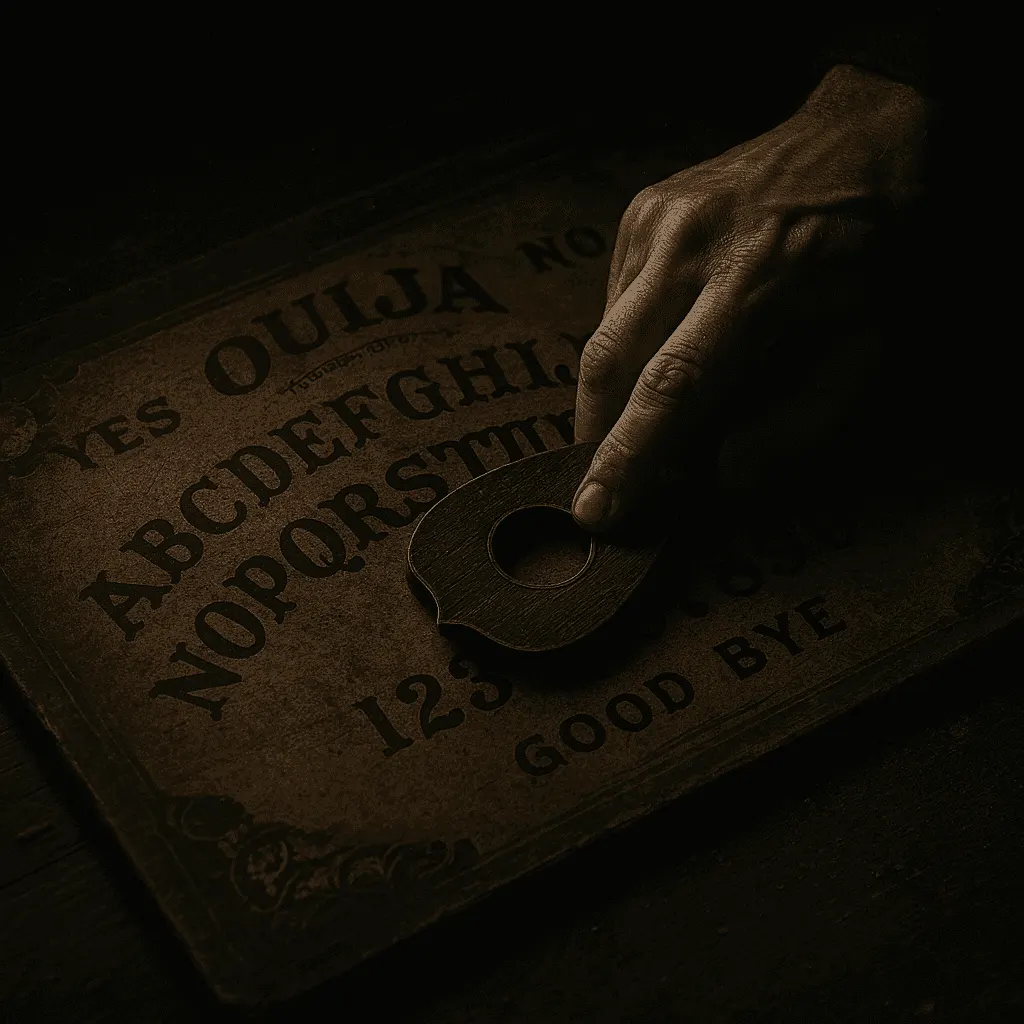 Tabla Ouija con planchette en movimiento