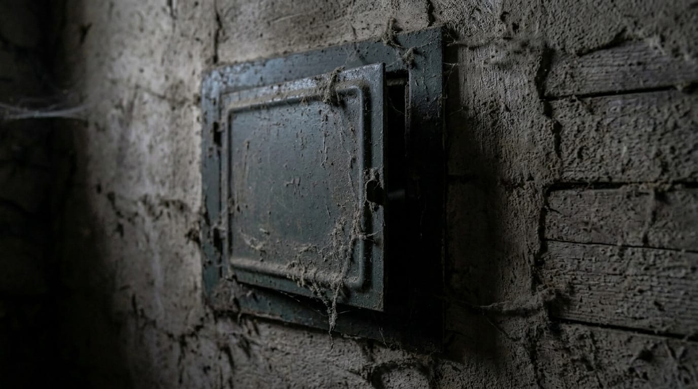 Dormitorio oscuro con una sombra que sugiere una presencia extraña